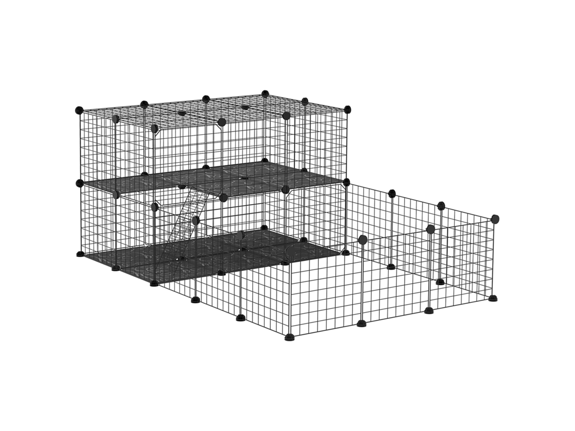 Cercado modular de metal para coelhos com escada e acessórios, 175x105x70cm, preto E TOWN COMMERCE GMBH