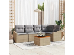 Vidaxl Conjunto De Sofá De Jardim Com Almofada 6 Pcs Bege Vime Pe