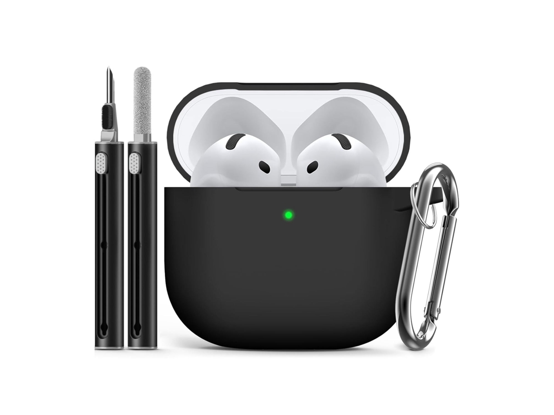 Capa Zruxe Para Airpods 4 Silicone Preto Com Mosquetão E Kit De Limpeza (proteção 360°, Compatível Com Apple Airpods 4)