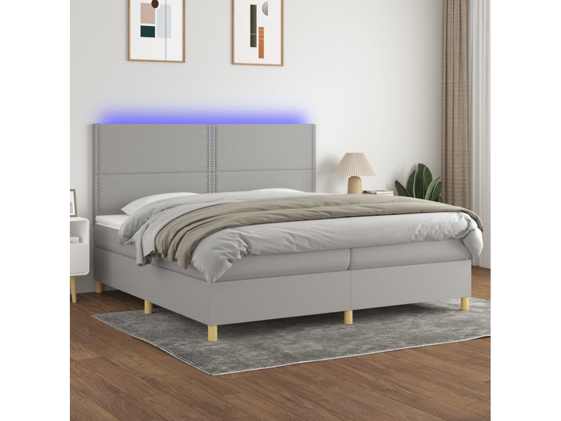 Vidaxl Cama Box Spring C/ Colchão E Led 200x200 Cm Tecido Cinza-claro