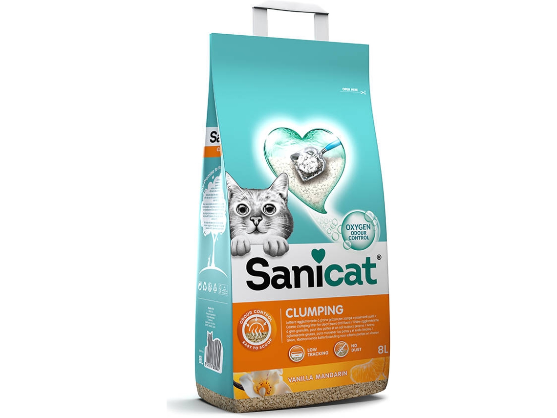 Areia Absorvente Aglomerante para Gato SANICAT Baunilha e Tangerina (8L)