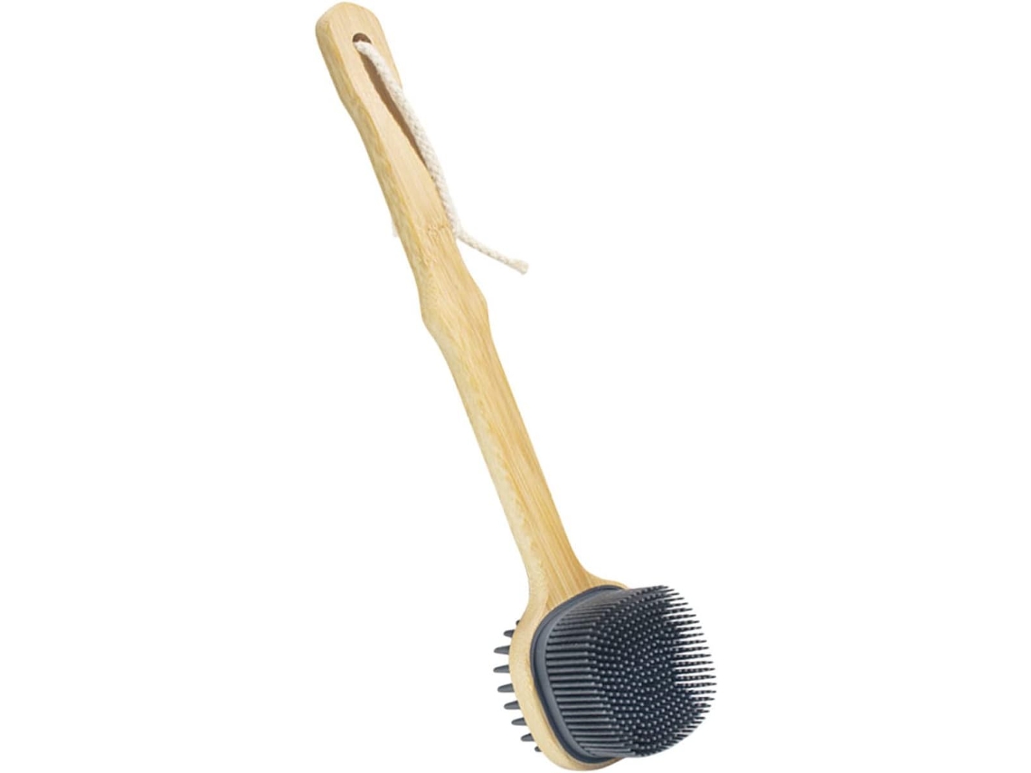 Escova De Costas Silicone Com Cabo Longo Bambu, Escova Corporal Reversível Para Esfoliação E Massagem, Adequada Para Uso