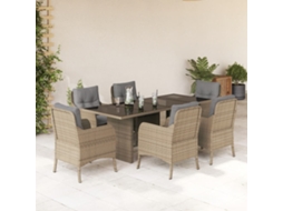 Vidaxl 7 Pcs Conjunto de Jantar P/ Jardim com Almofadões Vime Pe Bege