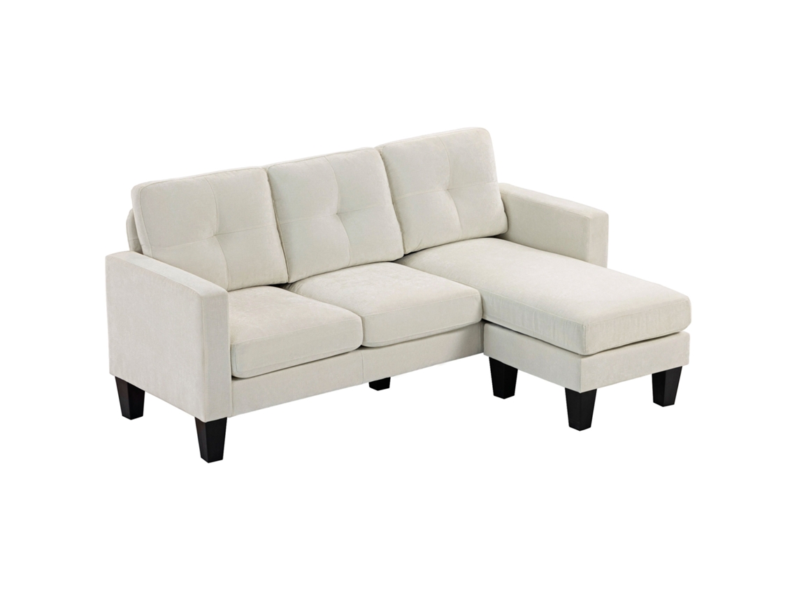 Sofá Chaise Longue em L Reversível, estofado em Poliéster, Creme 186x130x84cm S/MARCA