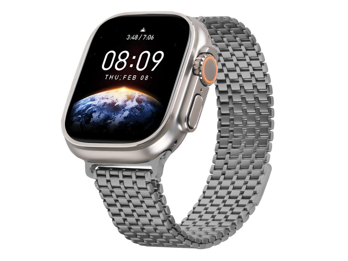 Bracelete Para Apple Watch 46/49/45/44mm - Aço Com 9 Esferas Magnéticas Cor Titânio