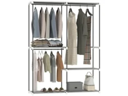 Armário de Roupa Aberto S/MARCA com 4 prateleiras de tecido e 3 barras para pendurar cinzento (142x43x185 cm)