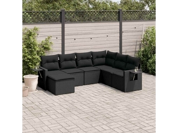 Vidaxl 7 Pcs Conjunto De Sofás P/ Jardim C/ Almofadões Vime Pe Preto