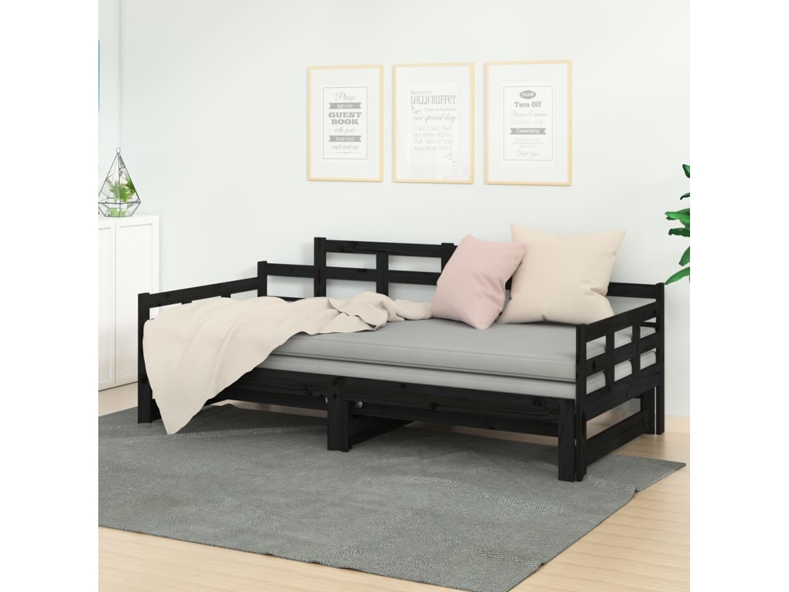 2x (90x200) cm estructura de sofá cama extraíble en pino negro macizo