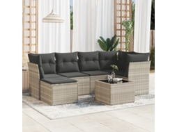 Vidaxl 7 Pcs Conj. Sofás Jardim com Almofadões Vime Pe Cinzento claro