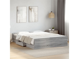 Vidaxl Estrutura De Cama C/ Gavetas Derivados Madeira Cinza Sonoma
