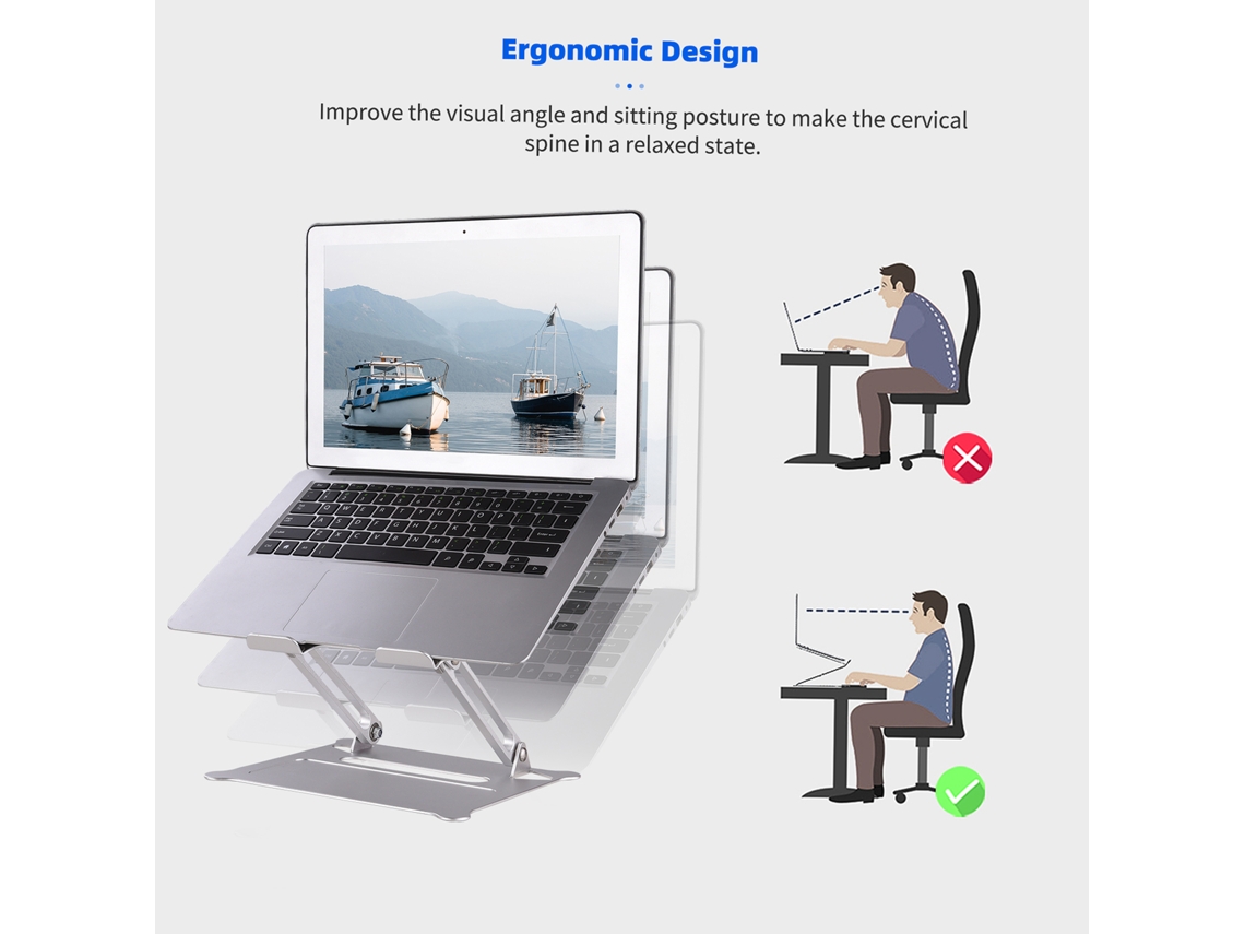 Suporte para Laptop Portátil Dobrável em Liga de Alumínio Ajustável Ergonômico Anti derrapante para 10 17 Polegadas