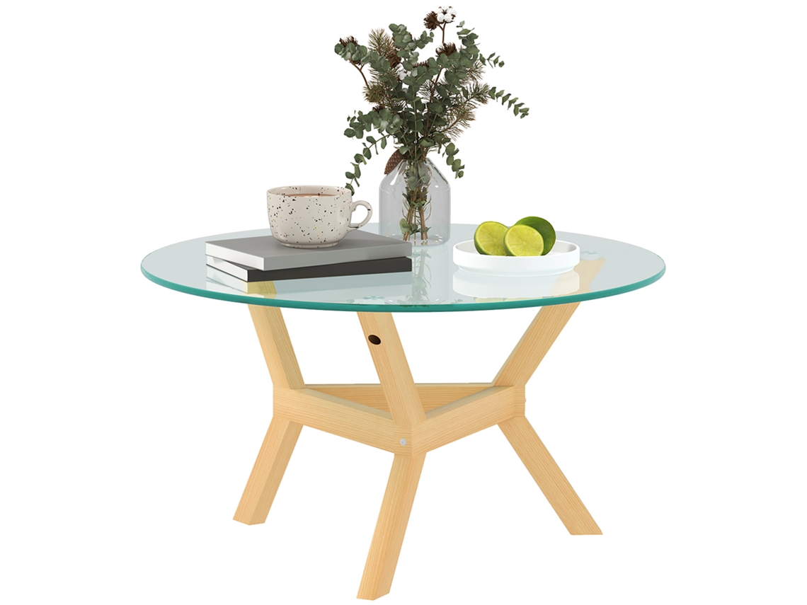 Mesa Lateral Redonda Em Vidro Temperado Com Pés Ajustáveis ​​e Estrutura Em Aço, Ideal Para Sala De Estar E Quarto. Sini Tech Store