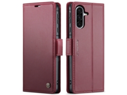 Capa Para Samsung Galaxy A56 De Couro Com Fecho Borboleta Textura De Lichia E Proteção Rfid Antirroubo Vermelha