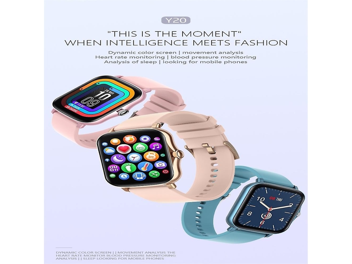 Lurelia Relógio Inteligente Y20 Bluetooth, Ritmo Cardíaco, Spo2, Sono, Pressão, Alarme, Ip67, 1,69", Impermeável