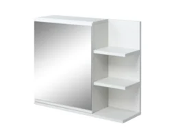 Armário com Espelho para Banheiro com 3 Prateleiras Abertas e 1 Prateleira Interna, Estilo Moderno, 60x18x50 Cm, Branco