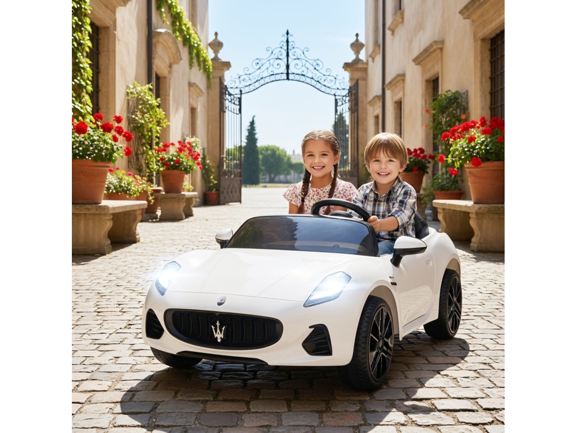 Carro Elétrico Maserati 2 Lugares Bateria 12v, Comando À Distância, Luzes Led, Música, Branco