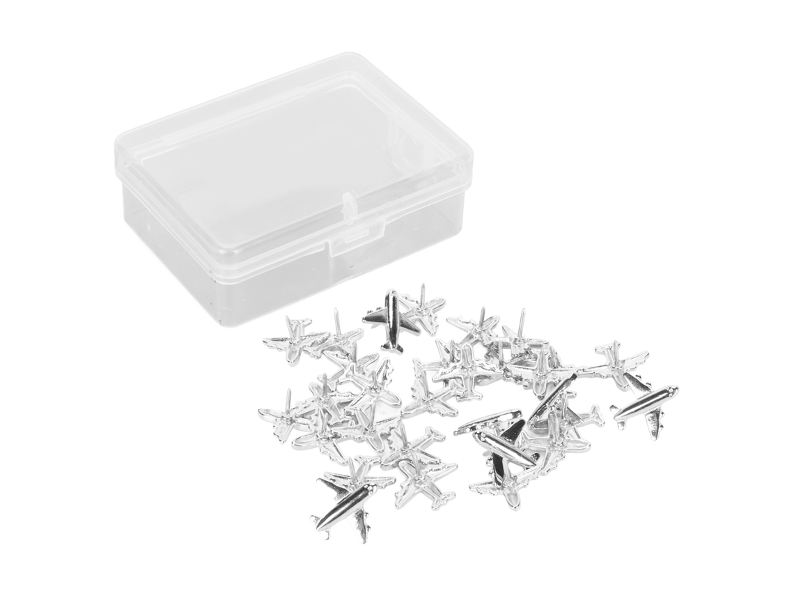 30 Clavos de Pared En Forma de Avión Metal Decorativos Con Caja Transparente para Tablero de Corcho Pizarra Plata