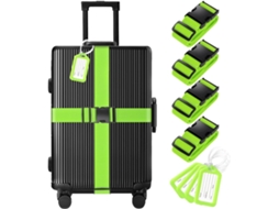 Conjunto De 8 Cintas E Etiquetas Para Bagagem, 4 Cintas, 4 Etiquetas, Cintas Para Mala Aprovadas Pela Tsa, Verde