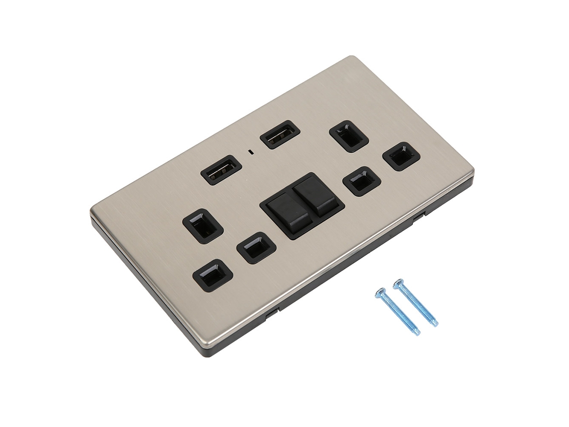 Painel De Aço Inoxidável Com Tomada Usb Dupla Britânica - Laxiscreed, 110-250v Para Casa