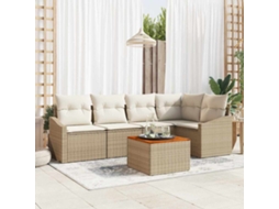 Vidaxl Conjunto De Sofá De Jardim 6 Unid. Bege Vime Pe