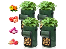 Conjunto de 4 Sacos de Cultivo para Batatas,cenouras,tomates,pepinos e Outros Vegetais. Feitos de Polietileno Verde. LYYTUNG