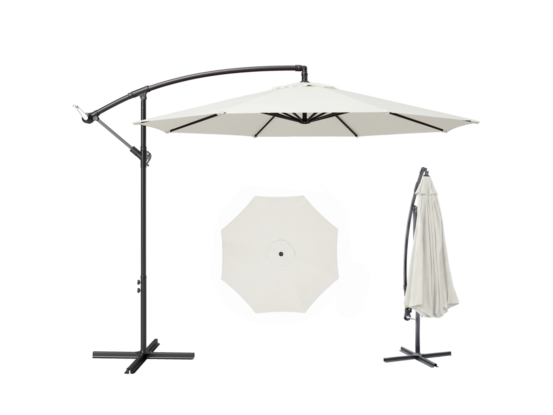 Sombrilla De Jardín Ø295 Cm Parasol Excéntrico Inclinable Con Manivela Base Cruzada Y Soporte De Acero Crema