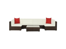 Vidaxl 7 Pcs Conjunto Lounge Jardim C/ Almofadões Vime Pe Castanho
