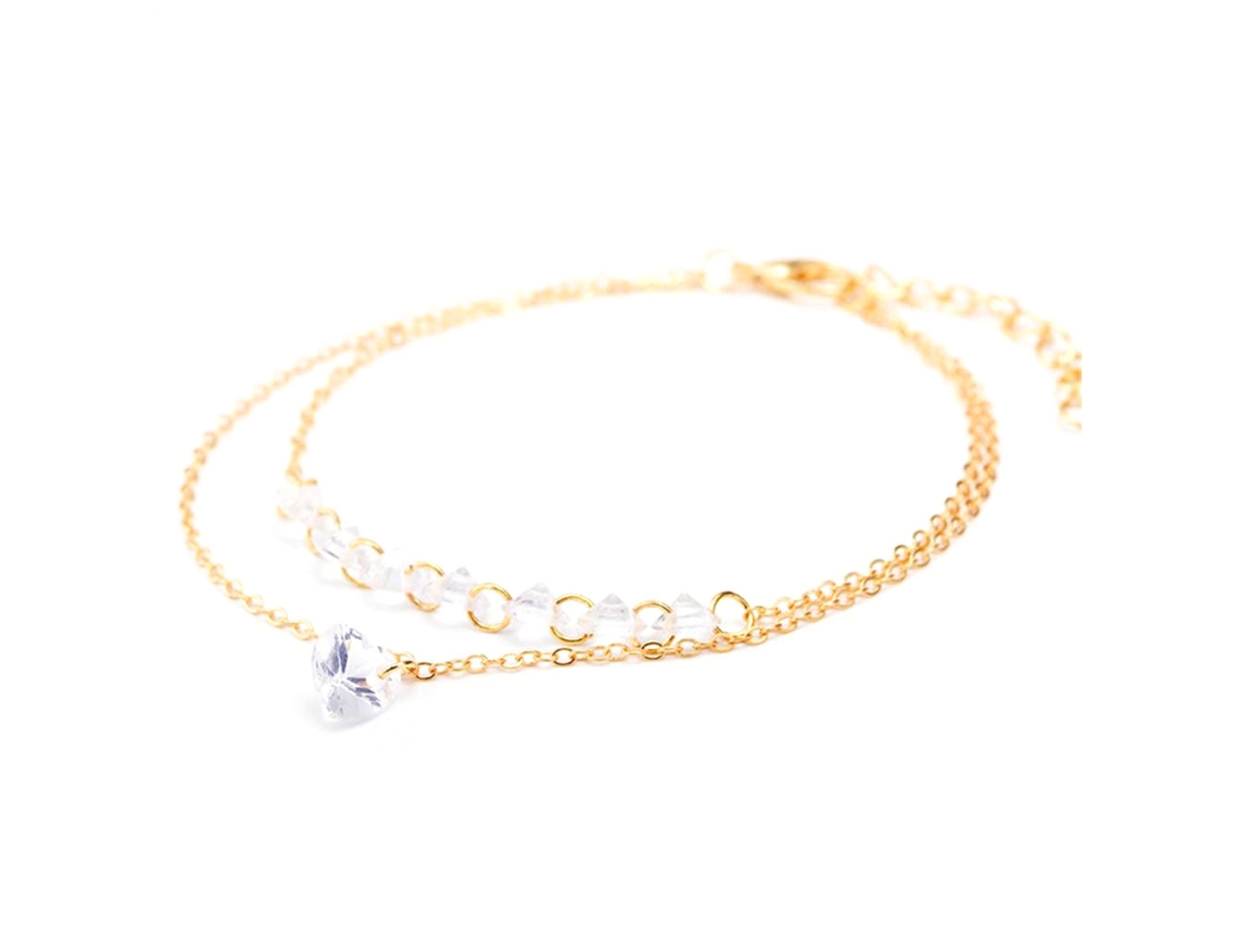 Bracelete De Cobre Duas Camadas Com Decoração De Zircão