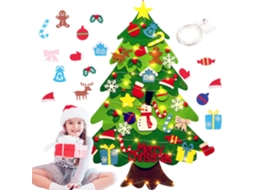 Árvore de Natal de Feltro Faça Você Mesmo com 30 Enfeites de Enfeite de Natal e Cordão de Luz para Pendurar na Parede