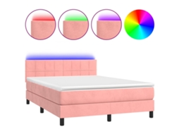 Cama Box Spring C/ Colchão/led 140x200 Cm Veludo Rosa MAISON EXCLUSIVE