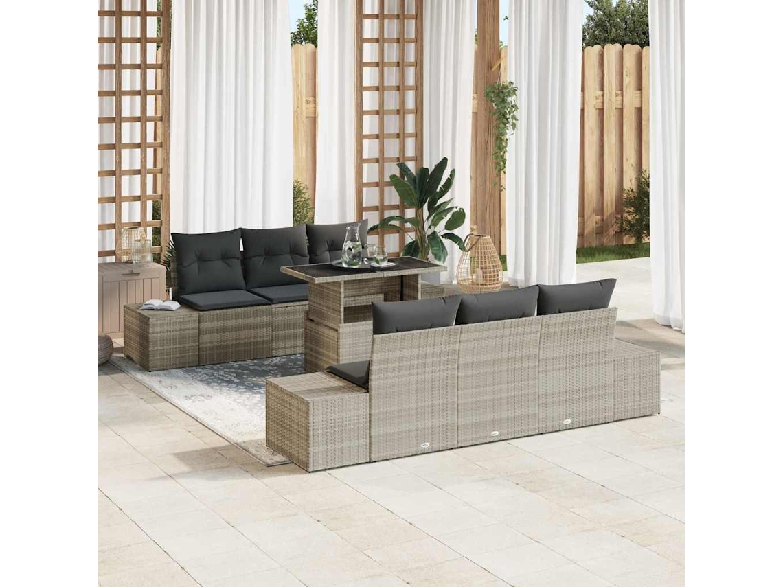 Vidaxl Conjunto De Sofás Com Almofada 7 Pcs Cinzento-claro Vime Pe