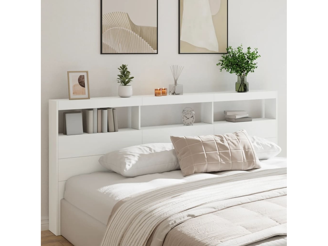 Vidaxl Armário De Cabeceira Com Luzes Led 220x17x102 Cm Branco