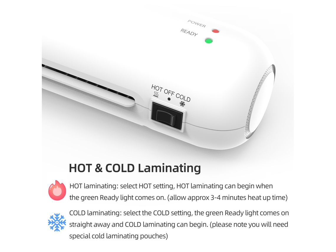 Bisofice Máquina de Laminar Desktop A4 com Modos Quente/frio, Cortador, Arredondador, Furador e Anéis para Escola e Escritório