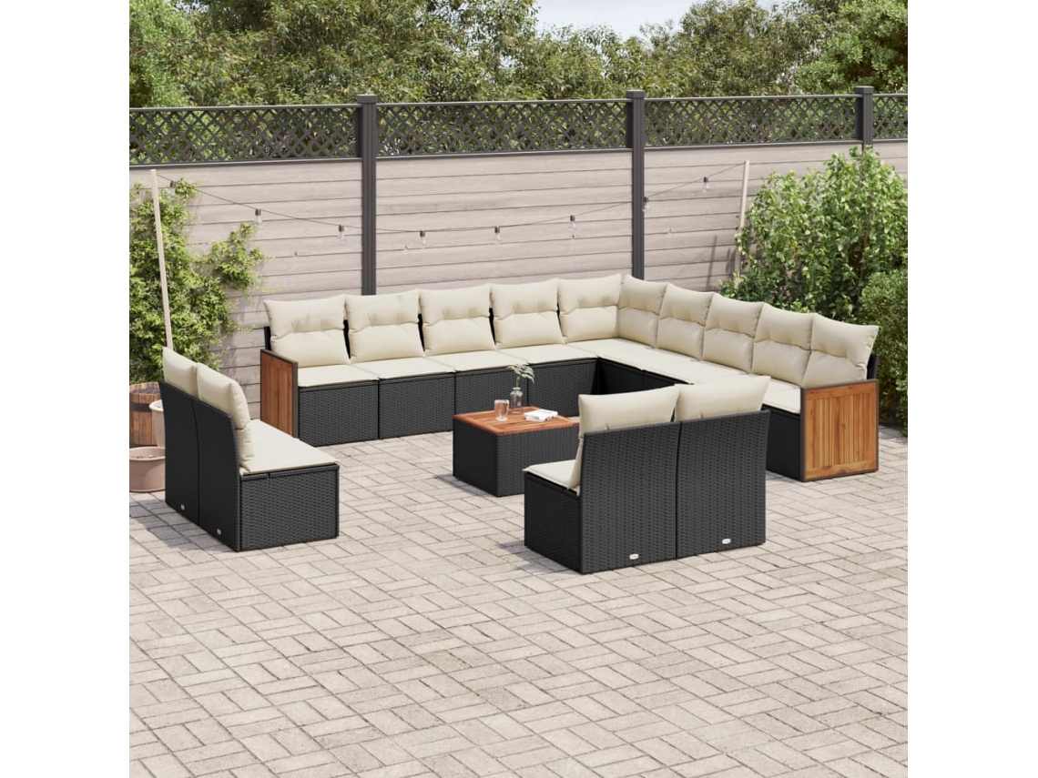 Vidaxl 14 Pcs Conjunto De Sofás P/ Jardim C/ Almofadões Vime Pe Preto