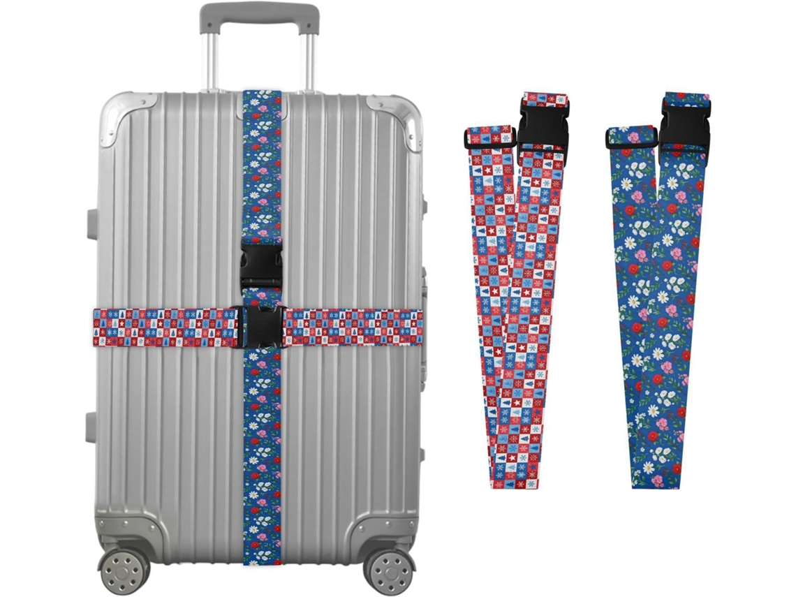 Conjunto De 2 Alças Bagagem Ajustáveis, Portáteis, Com Estampa Floral Natalina Em Poliéster, Ideais Para Viagens