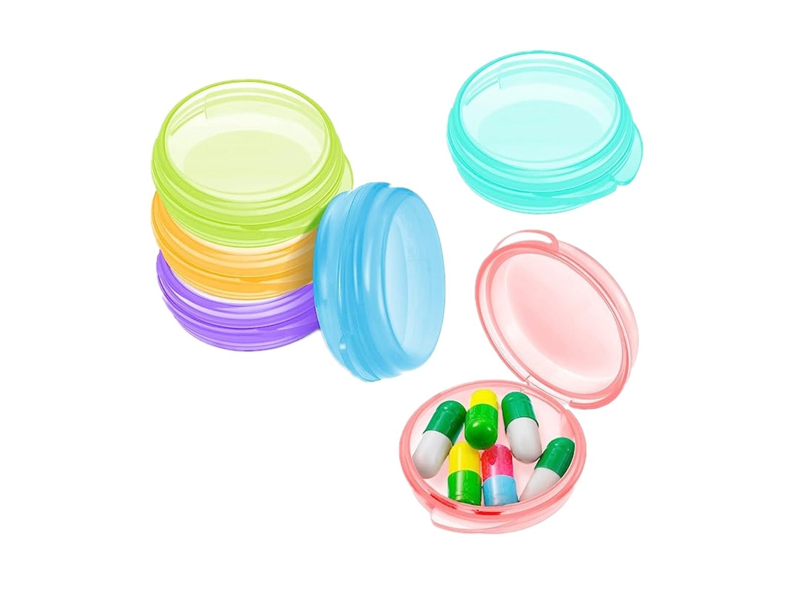 Conjunto 6 Mini Caixas Comprimidos – Organizador Medicamentos Viagem – Cores Variadas – Plástico