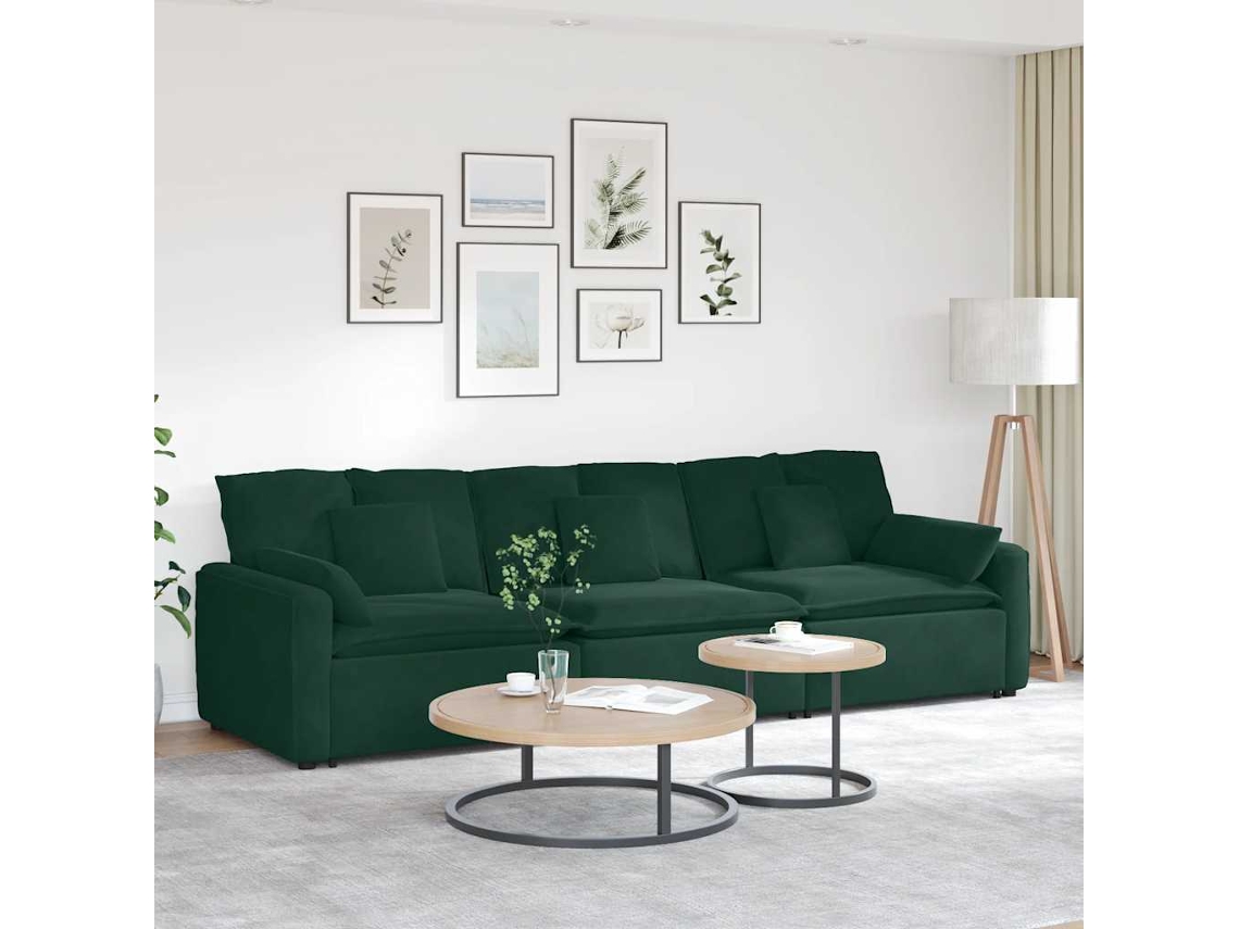 Vidaxl Sofá Modular Com Almofadas Verde-escuro