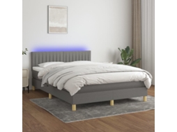 Vidaxl Cama Box Spring C/ Colchão E Led 140x190 Cm Tecido Cinza-escuro