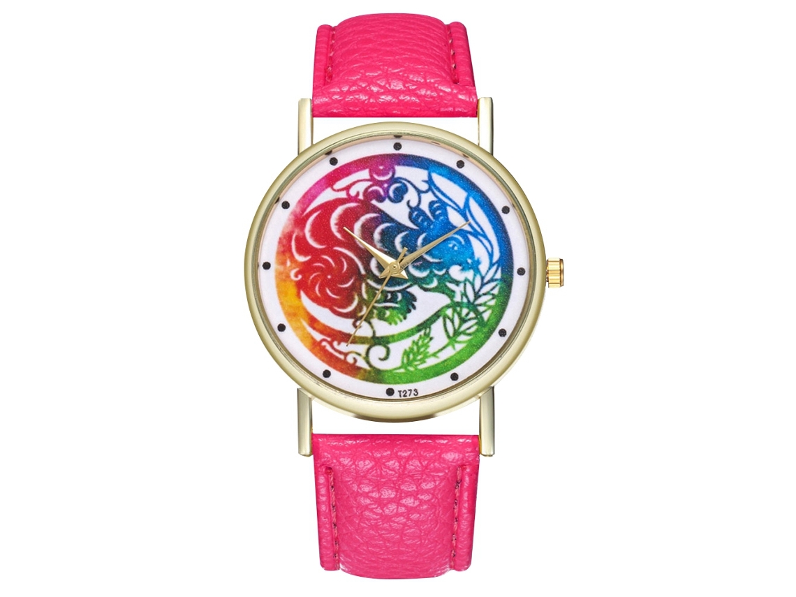 Reloj De Cuero Pu Moda Hombre Mujer Dial Redondo Patrón Animal Cuarzo (rojo Rosa)