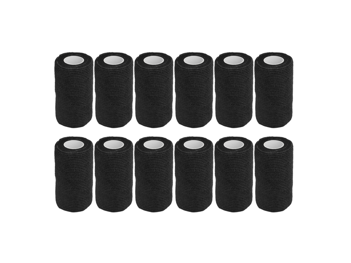 12 Bandagens Elásticas Auto adesivas para Vacas Cães Cavalos 10cm Preto Latex Natural