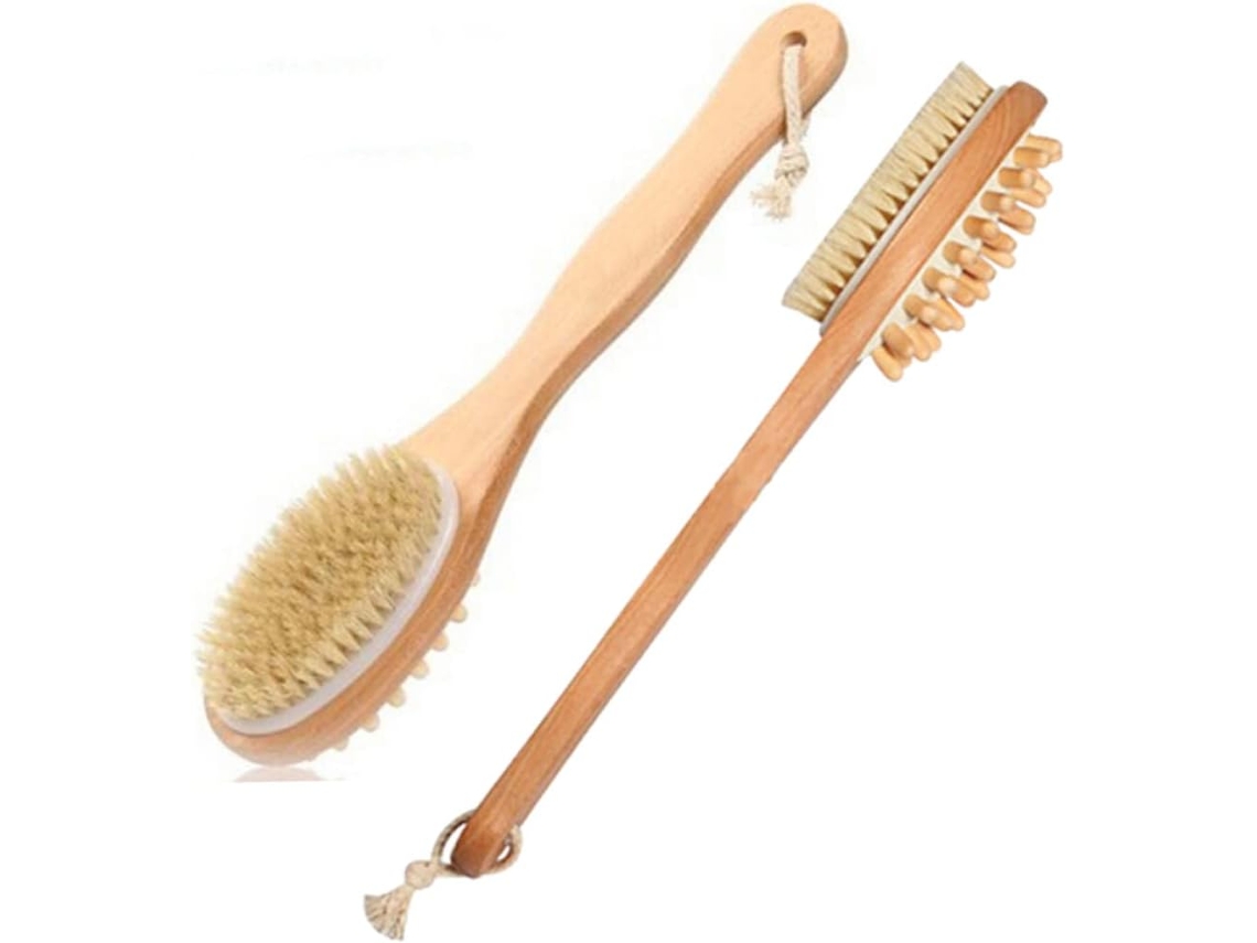 Escova De Banho Com Cabo Longo E Cerdas Naturais Para Esfoliação Corporal