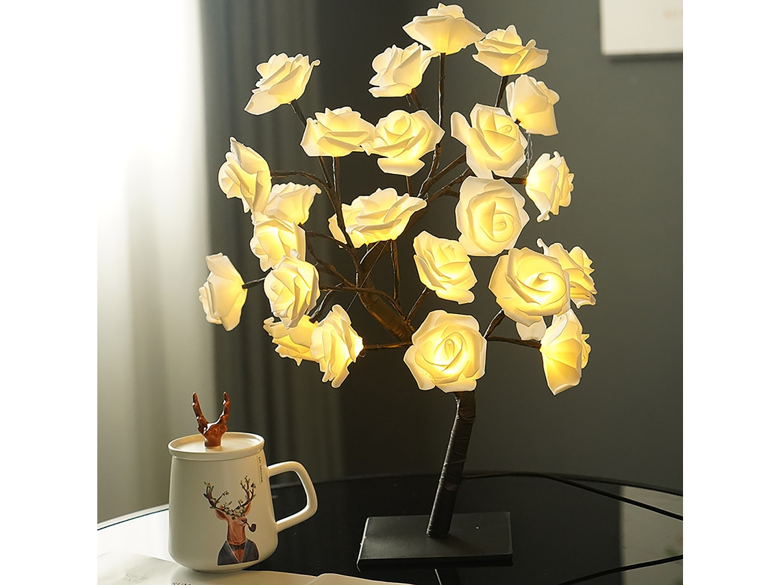 Luz De Árvore De Rosa De Simulação Led (base De Plástico Destacável, Usb Com Interruptor) Eoocoo