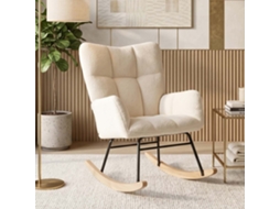 Cadeira de balanço em tecido de borrego com pernas de madeira, 96x62.5x88 cm LAZYSPACE