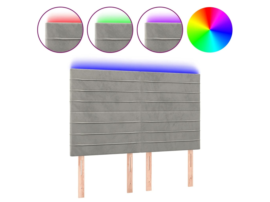 Led Headboard, Led Headboards Vidaxl Cinzeto Veludo (144 X 5 X 118/128 Cm)
