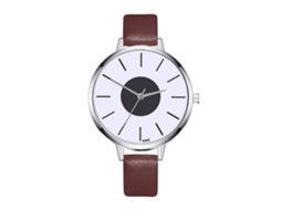 Relógio de Pulso Feminino de Quartzo com Pulseira de Couro Pu Simples Escala Dial Café Zhoulianfa