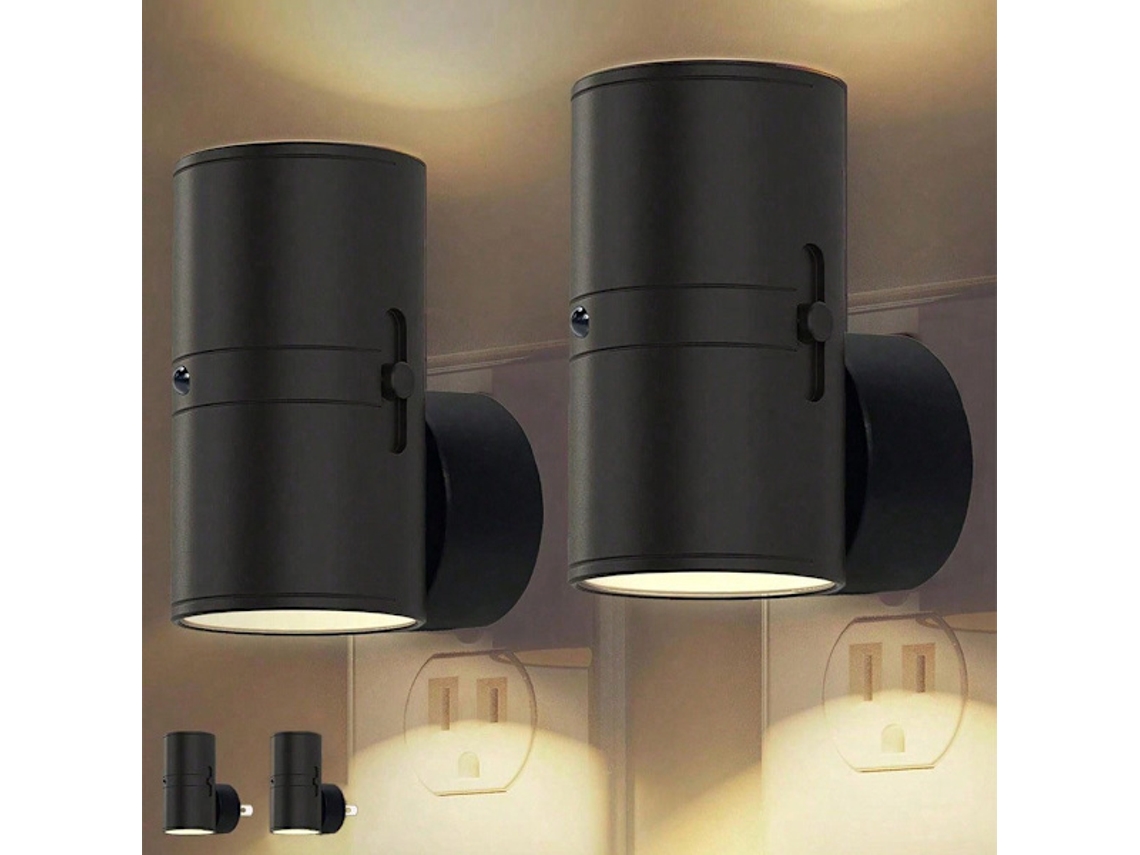 Conjunto De 2 Luzes Noturnas Led Modernas, Montagem Na Tomada, Luz Branca Quente, Intensidade Ajustável De 0 A 100 Lúmens, Sensor De Movimento