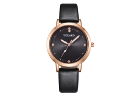 Relógio Feminino Casual de Quartzo com Pulseira de Pu Elegante Moderno e Simples Preto