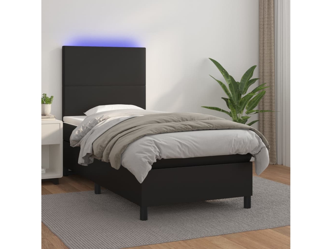 Vidaxl Cama Box Spring C/ Colchão/led 100x200cm Couro Artificial Preto