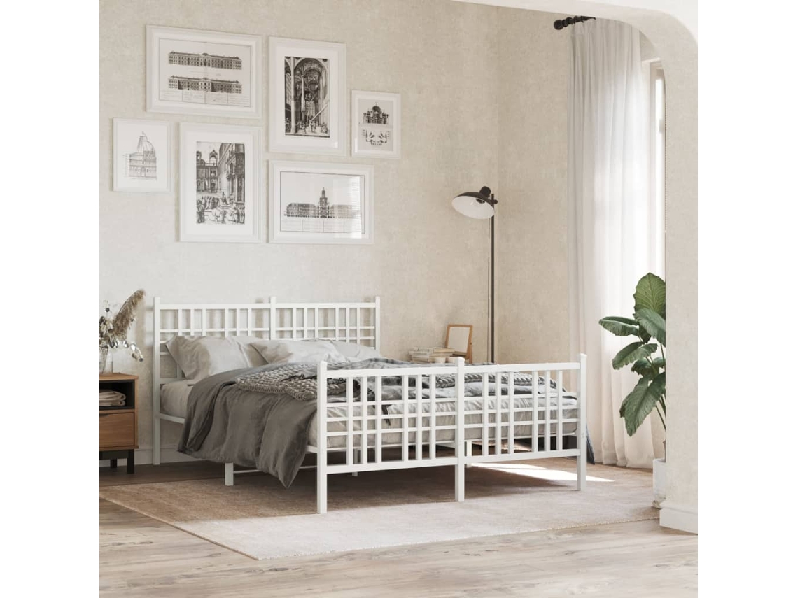 Estrutura De Cama Com Cabeceira E Pés 140x200 Cm Metal Branco