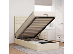 Cama Otomana Com Colchão Leds 90x200 Cm Tecido Creme